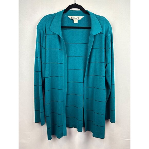 Women’s Howard Wolf Escape Size Large Dark Teal & Black Striped Long Sleeve Swea - Picture 1 of 4